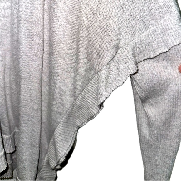 Grey Heathered Funneled Neck Sweater with Ruffles and Asymmetrical sides - Picture 2 of 5